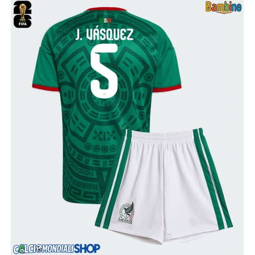 Maglie da calcio Messico Johan Vasquez #5 Prima Maglia Bambino Mondiali 2026  Manica Corta + Pantaloni corti)